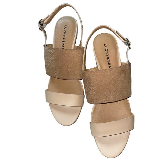 Lucky Brand Gewel Nubuck Cobblestone Leather Block Heel Slingback Sandals size 9 - Picture 2 of 12